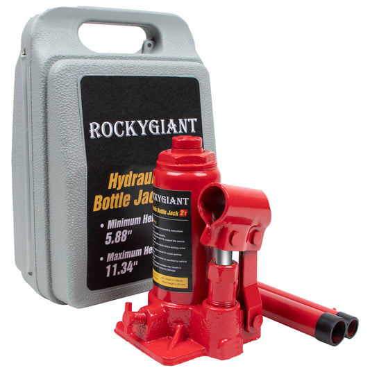 ROCKYGIANT Hydraulic Welded Bottle Jack, 2 Ton (4,000 lb) Capacity, Red