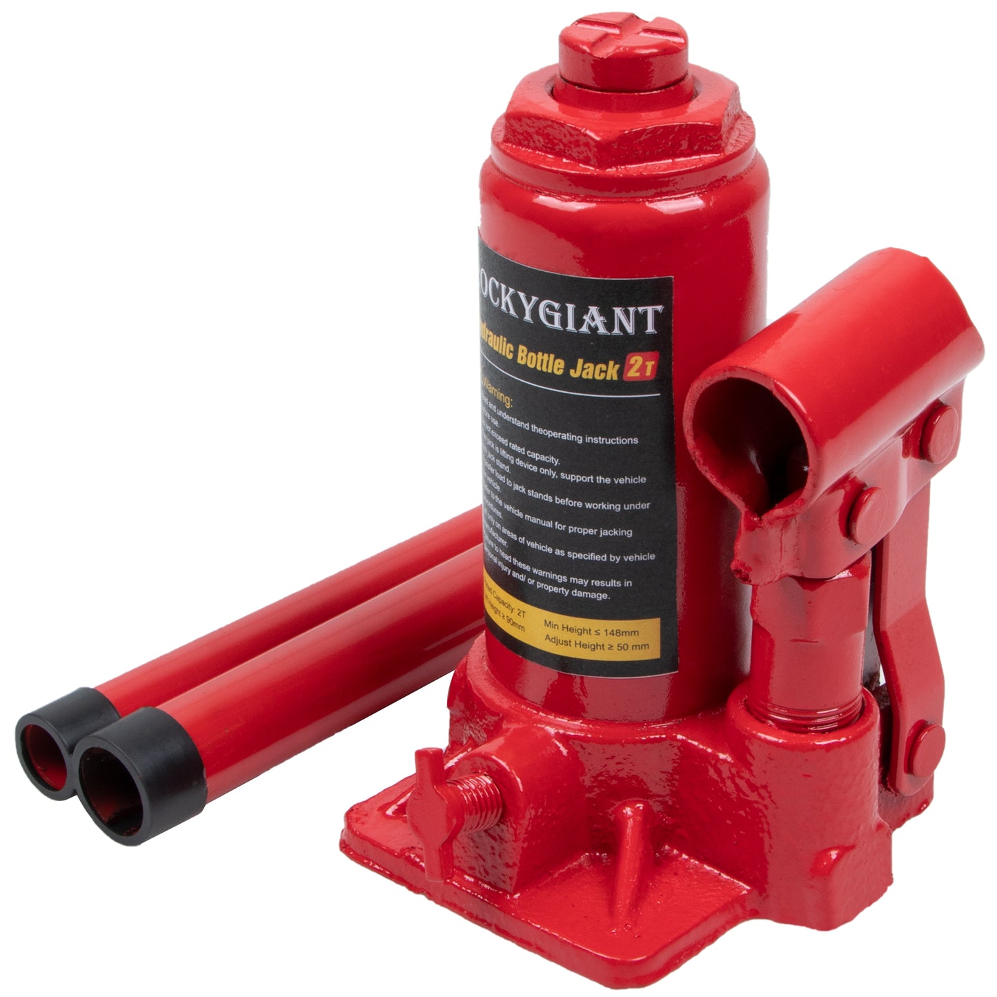 ROCKYGIANT Hydraulic Welded Bottle Jack, 2 Ton (4,000 lb) Capacity, Red